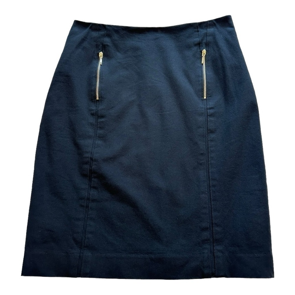 Cortefiel Basics Flat Front A-Line Skirt Midi High Rise Zipper Pockets - EUR 42